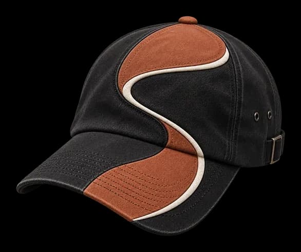 Black cap with a clay and ivory S-curve panel