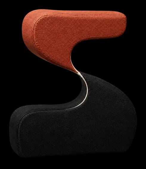 A clay form and a black form interlocking at a single point